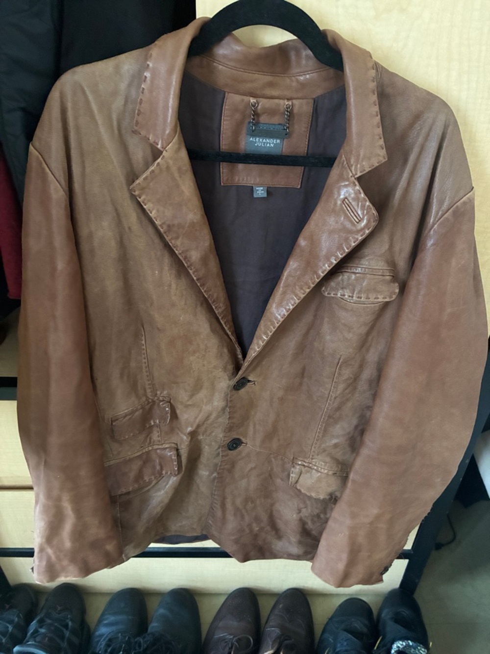 Alexander Julian Cognac Brown Leather Blazer